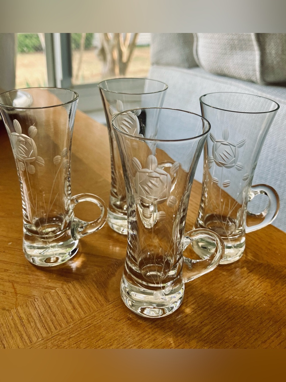 Royal Moselle Hand Blown/Etched Crystal Shot Glasses Set Of Four, Never Used